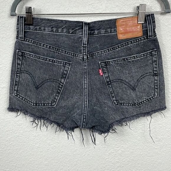 Levis 501 Big E High Rise Cut Off Shorts Washed Trashed Black Sz 26 - Picture 8 of 16
